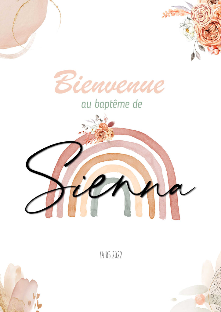 Pack Baptême : Arbre d’empreintes + Affiche de bienvenue – Arc-en-ciel bohème ( jusqu'à –70% )