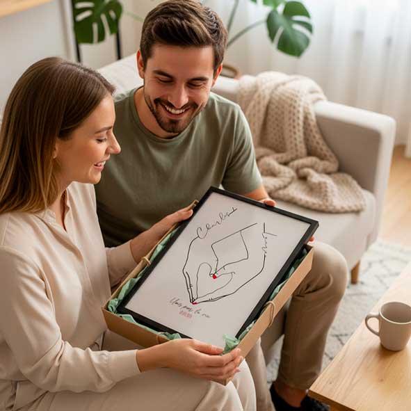 Affiche personnalisée date de rencontre – Mains dessinées, prénoms & citation | Cadeau couple, Saint-Valentin, mariage