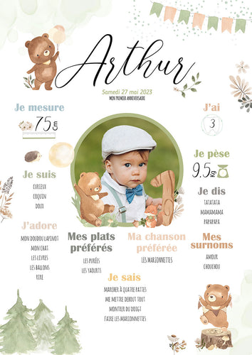 Affiche anniversaire Petit Ours Forêt