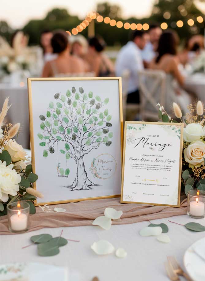 Pack Mariage : Arbre d’empreintes + Certificat personnalisé mariage – Pampas ( jusqu'à -70%) (Copie)