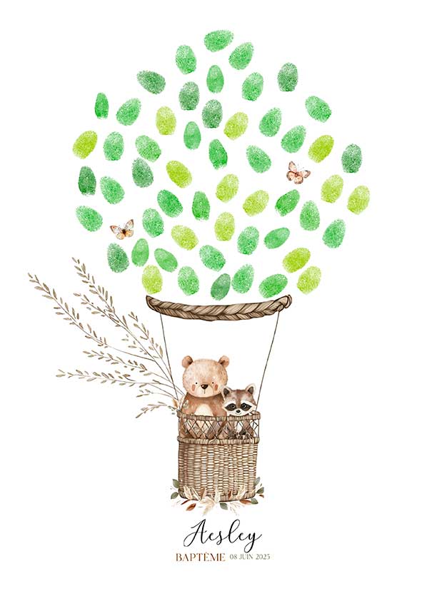 Arbre à empreintes Montgolfiere - Ours Raton Laveur