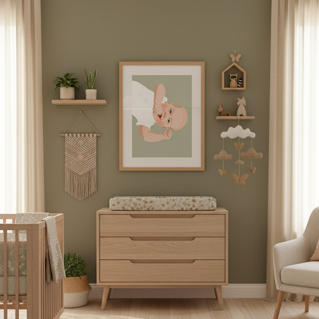 Portrait illustré bébé personnalisé – style doux & minimal (A4/A3 ou fichier numérique)