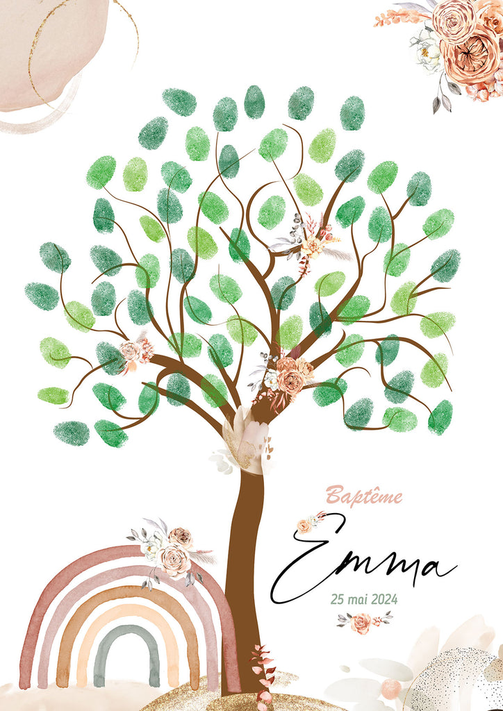 Pack Baptême : Arbre d’empreintes + Affiche de bienvenue – Arc-en-ciel bohème ( jusqu'à –70% )