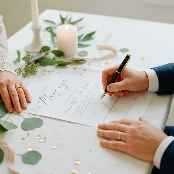 Certificat de mariage personnalisée. Eucalyptus
