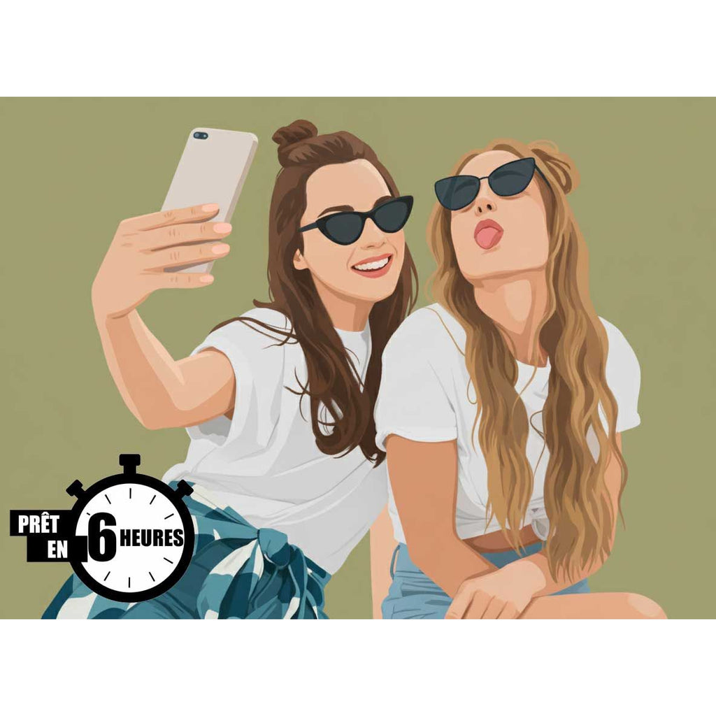 Portrait personnalisé meilleures amies | Illustration d’après photo – Cadeau amitié & anniversaire