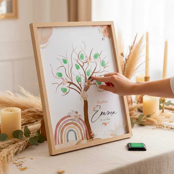 Pack Baptême : Arbre d’empreintes + Affiche de bienvenue – Arc-en-ciel bohème ( jusqu'à –70% )