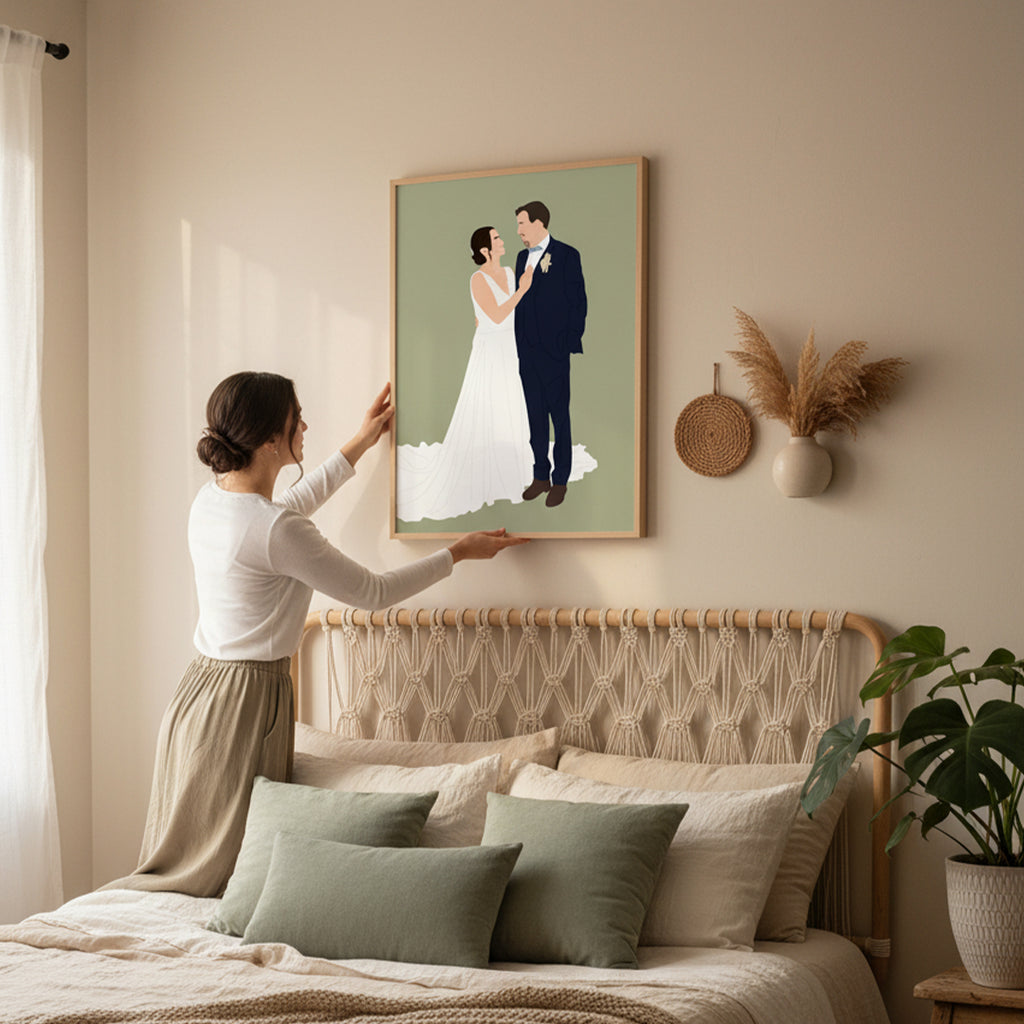 Portrait de famille personnalisé – Illustration minimaliste avec fond au choix