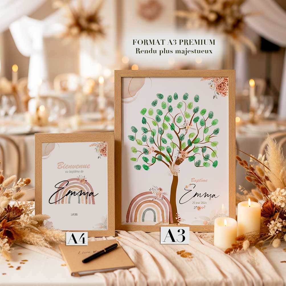 Pack Baptême : Arbre d’empreintes + Affiche de bienvenue – Arc-en-ciel bohème ( jusqu'à –70% )