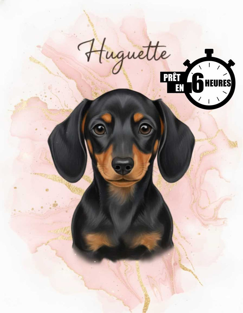 Portrait personnalisé chien, teckel