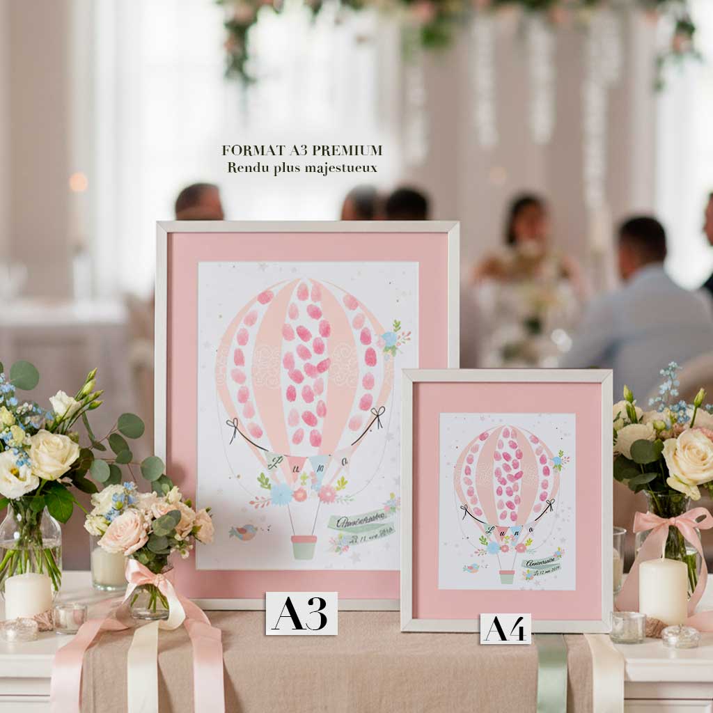 Arbre à Empreintes Montgolfière Pastel – Baptême ou Baby Shower Fille
