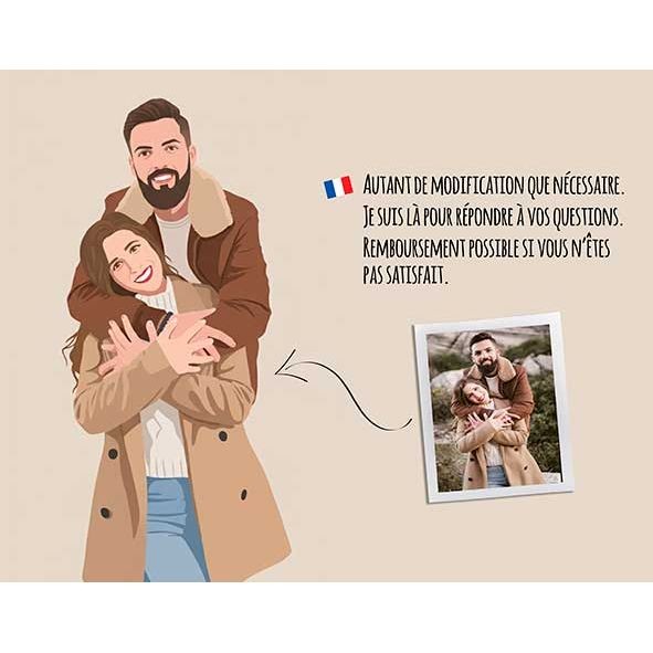 Portrait personnalisé couple d’après photo – cadeau amour, mariage ou anniversaire