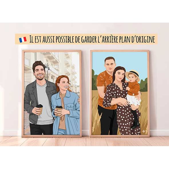Portrait personnalisé couple d’après photo – cadeau amour, mariage ou anniversaire