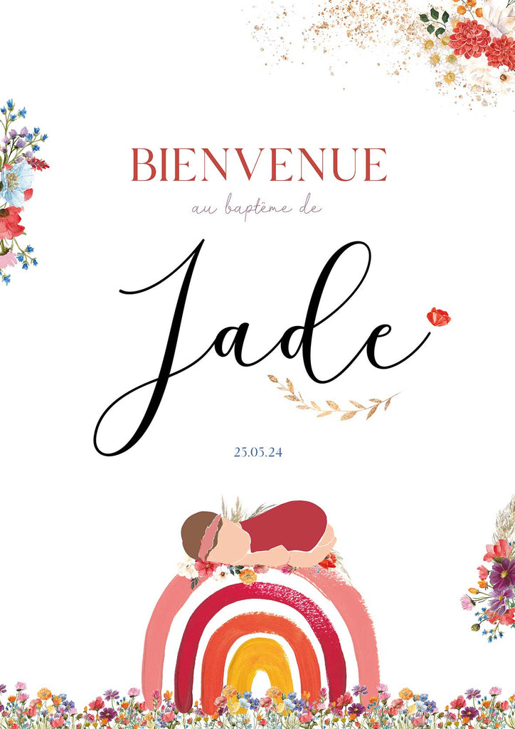 Pack Duo Baptême : Arbre à empreintes + Affiche Bienvenue Arc-en-Ciel ( jusqu'à -70% )