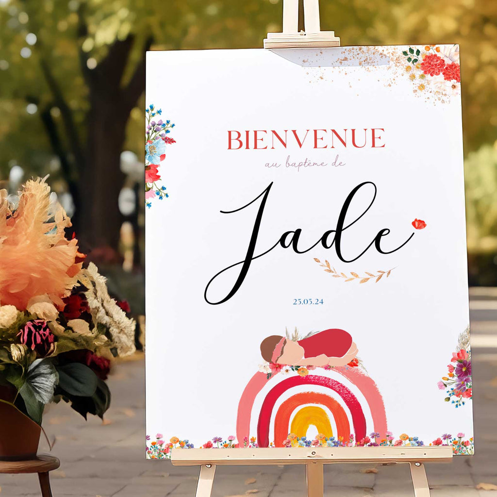 Pack Duo Baptême : Arbre à empreintes + Affiche Bienvenue Arc-en-Ciel ( jusqu'à -70% )