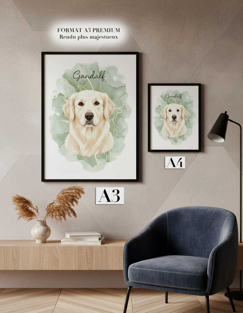Portrait personnalisé chien, Golden Retriever