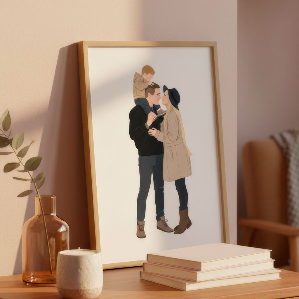 Portrait personnalisé famille – Illustration minimaliste & moderne. Omade Création