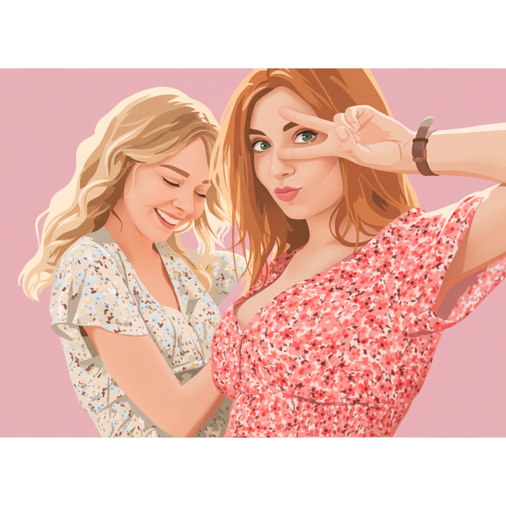 Portrait personnalisé meilleures amies | Illustration d’après photo – Cadeau amitié & anniversaire