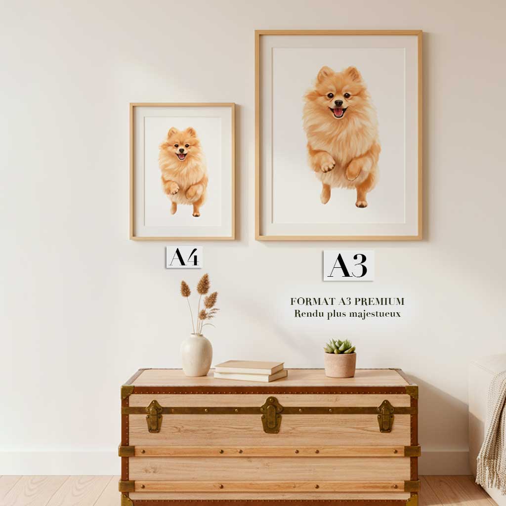 Duo Portrait chien personnalisé et sa médaille personnalisée au nom