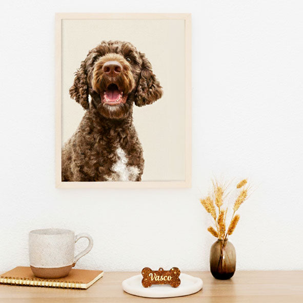 Duo Portrait chien personnalisé et sa médaille personnalisée au nom