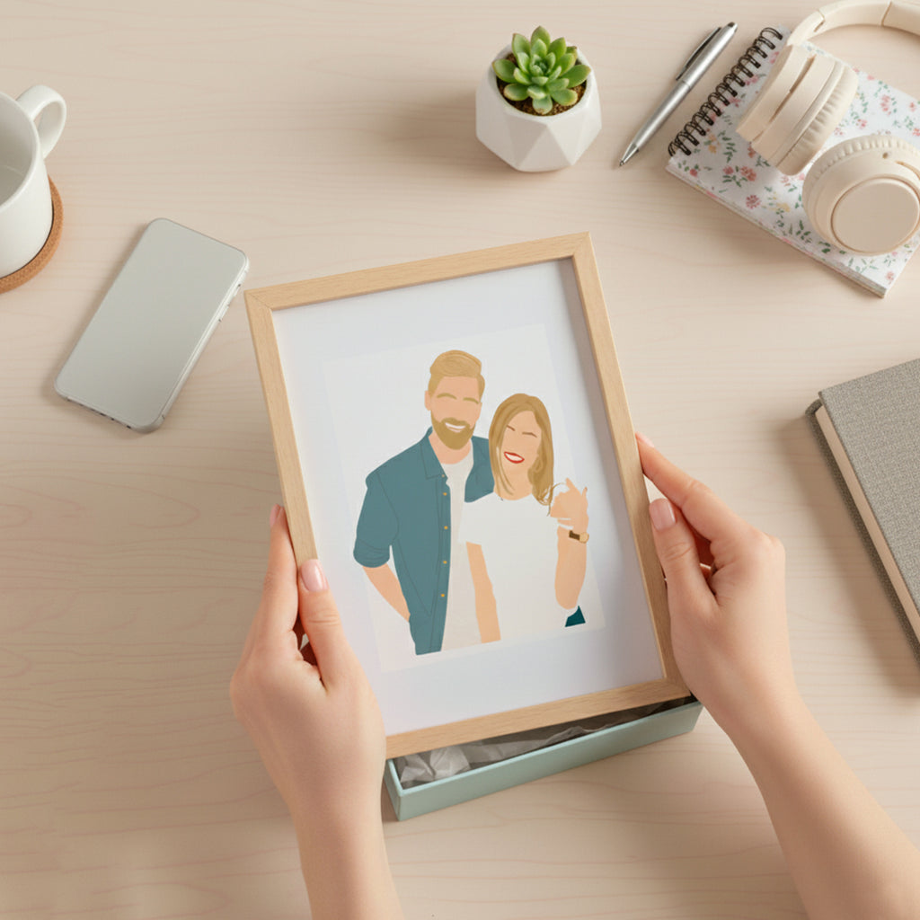 Portrait de famille personnalisé – Illustration minimaliste avec fond au choix