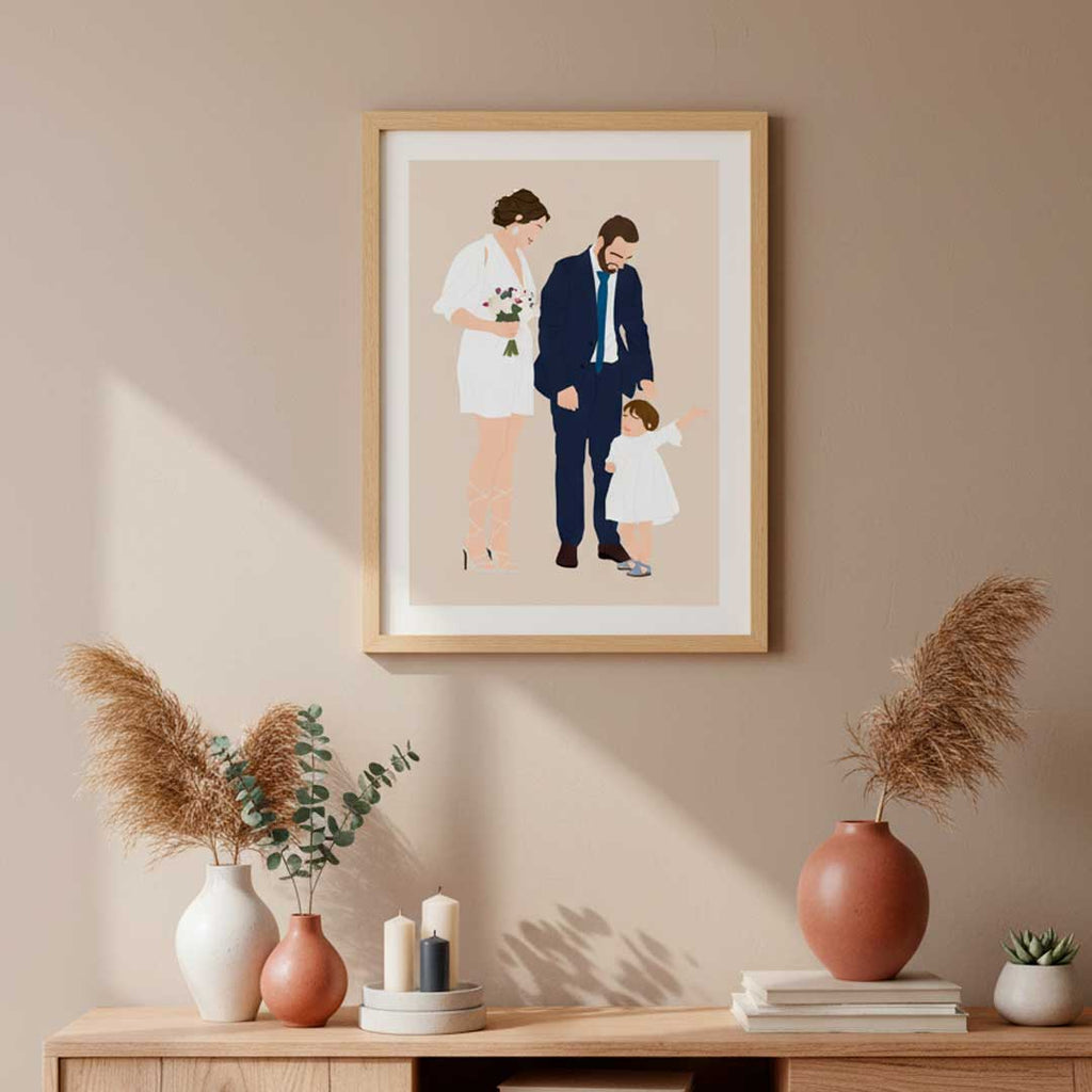Portrait de famille personnalisé – Illustration minimaliste avec fond au choix