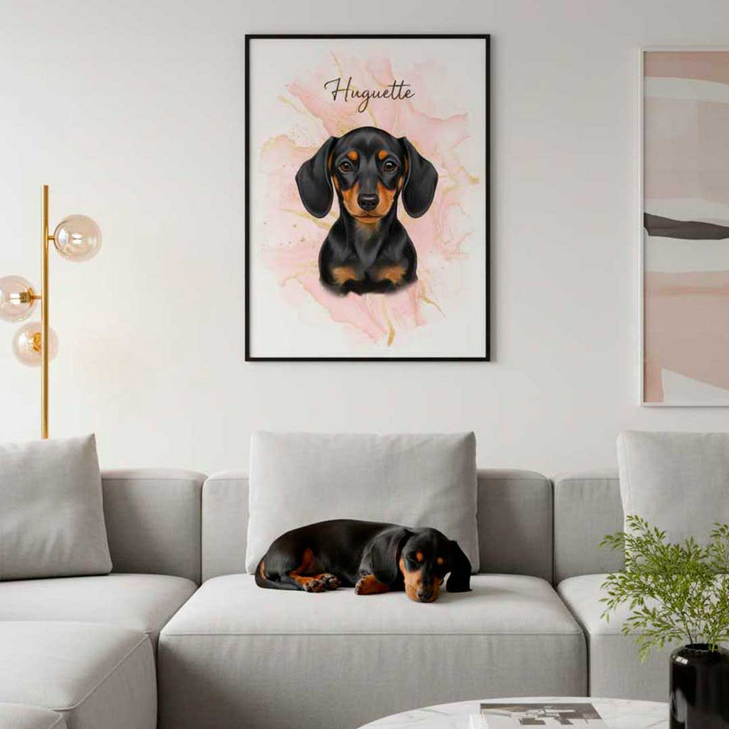 Portrait personnalisé chien, teckel