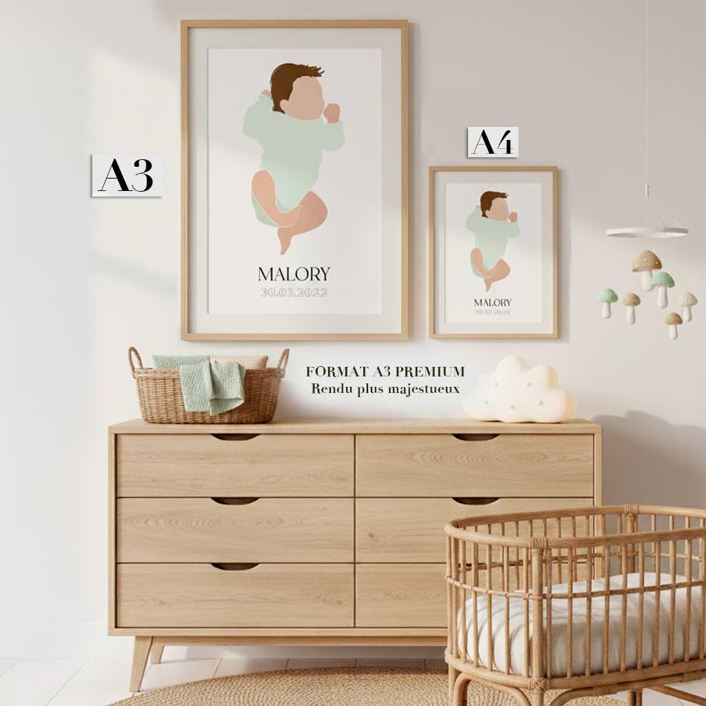 Portrait bébé personnalisé – cadeau de naissance / premier Noël