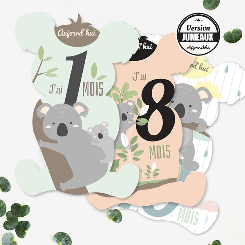 12 Cartes étape bébé  Forme Koala
