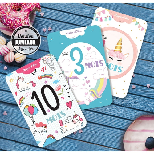 12 Cartes étape de bébé Licorne