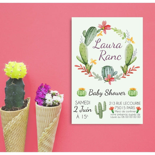 12 Invitations baby shower Cactus