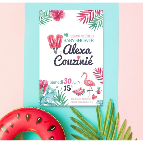 12 invitations baby shower tropical imprimés sur papier haut de gamme