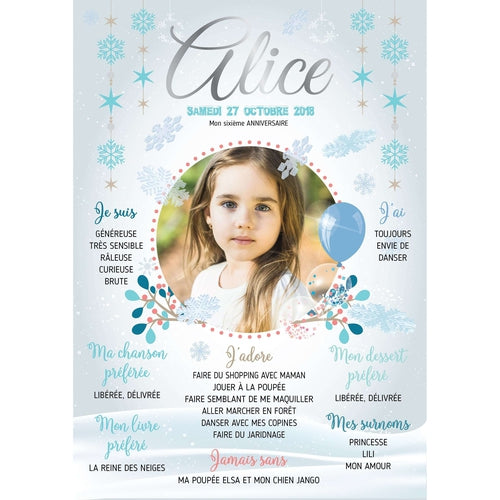 Affiche anniversaire fille Reine des neiges