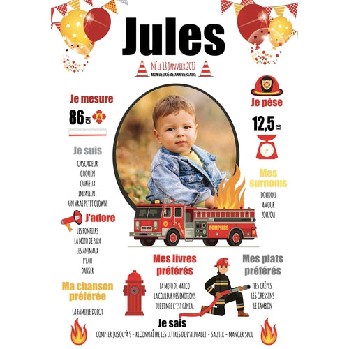 Affiche anniversaire garçon 1 an de bébé pompier – Omade