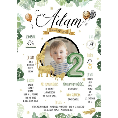 Affiche Anniversaire Safari Savane Or