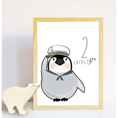 affiche chambre bébé - Affiche Pingouin - Décoration Chambre Enfant - Illustration Pingouin marin pour bébé