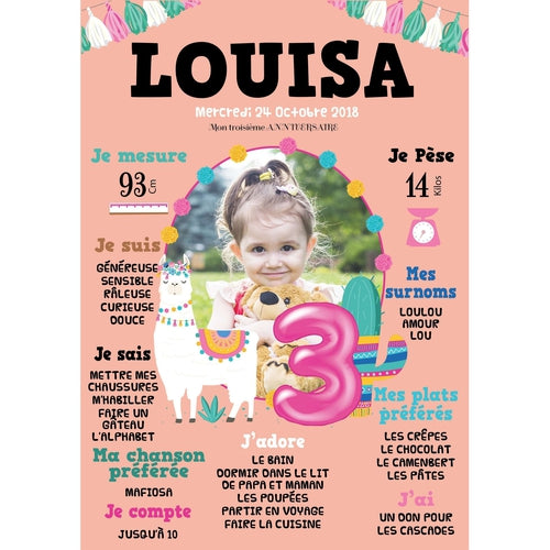 Affiche anniversaire Lama pour fille