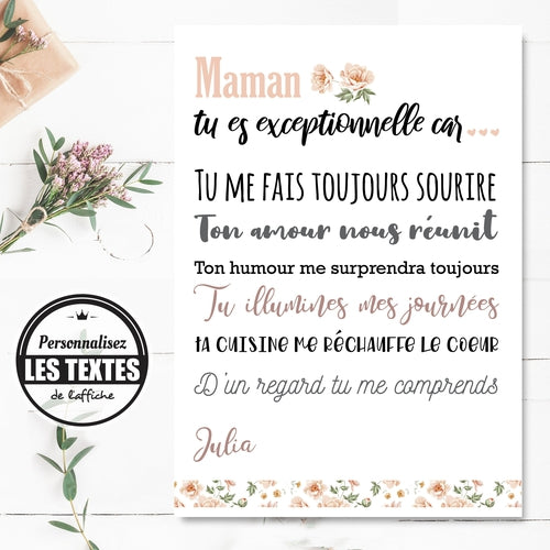 Affiche "Maman tu es exceptionnelle" Collection Fleurs