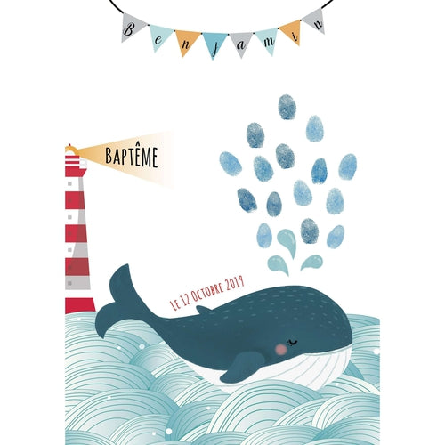 Baleine arrive bébé garçon - carte de naissance garçon