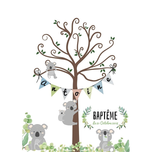 Arbre à empreintes Baptême, Anniversaire et Baby Shower Koala – Omade