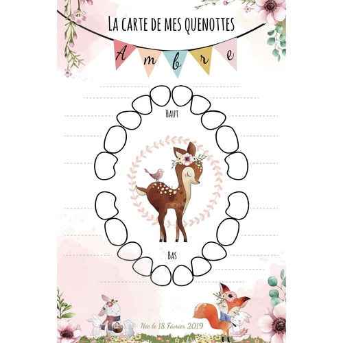 Carte Quenottes bébé personnalisée  thème biche et renard