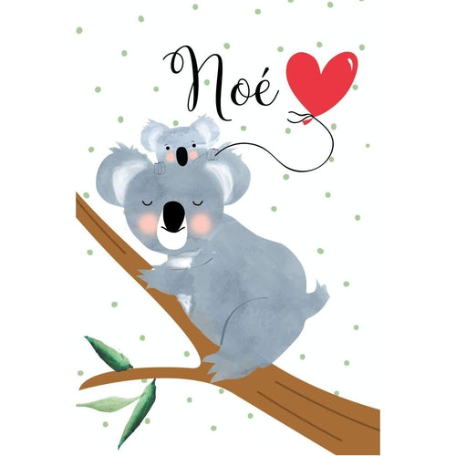 Décoration Chambre - Affiche prénom bébé -  Illustration Koala pour bébé, carte anniversaire enfant - carte un an de bébé