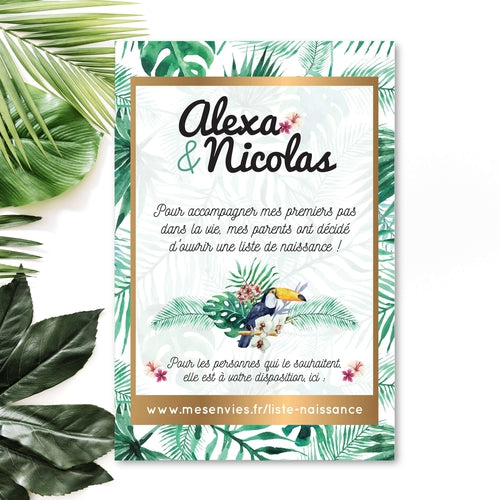 Faire part liste naissance - Liste cadeau naissance - Liste naissance -  cadeaux naissance - Annonce grossesse - thème tropical