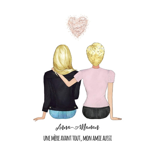 Illustration personnalisée mère et fille