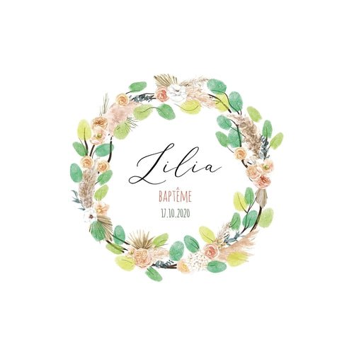 Arbre à empreinte baptême pampas avec couronne de fleurs séchées