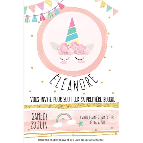 Invitation de joyeux anniversaire personnalisée Licorne – Dyefor
