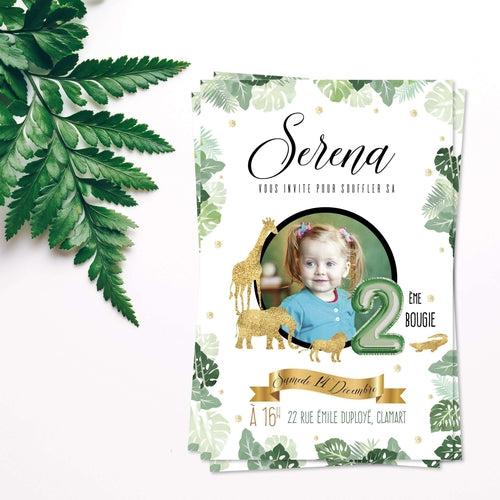 Kit Cartes D'Invitation Anniversaire Thème Jungle - 10 Invitations + Enveloppes + Stickers (Français)