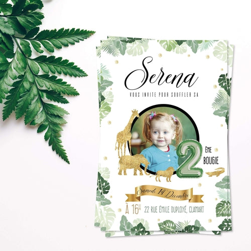 Invitation anniversaire Safari, savane pour garçon et fille. Carton invitation personnalisé avec la photo de votre enfant !